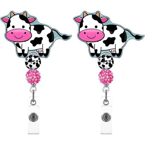 2 porte-badges rétractables en forme de vache, pince crocodile pivotante 360°, diamètre 3,2 cm, pour personnel médical et étudiants (1/5)