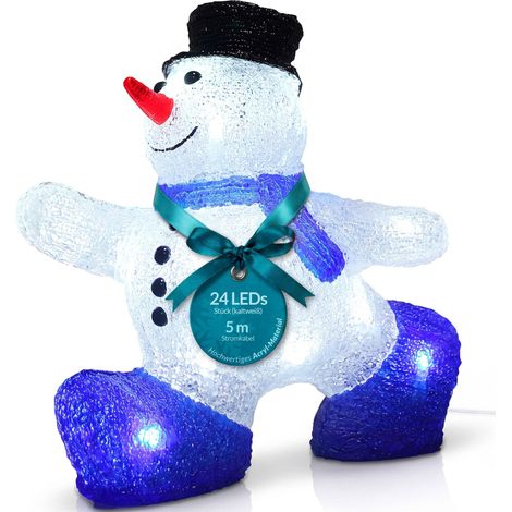 Figura Natalizia in Acrilico Luci a LED a Batteria o con Cavo Vari Modelli Decorazione di Natale Giardino Addobbo Decorativo Indoor Outdoor Pupazzo di neve Taglia M