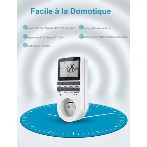 Prise Horloge Programmable - Écran LCD Grand Format - Minuterie Numérique pour Éclairage Cuisine Aquarium Ventilateur - 1 Pièce (1/5)