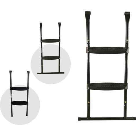 Échelle universelle pour trampolines ronds Ø 2.44m à 4.30m – Acier laqué noir – 2 marches antidérapantes en PVC – Résistante aux intempéries – Kangui