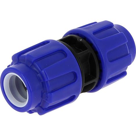 Raccord PE égal compression 16bar Ø25 – Compatible tubes PEBD, PEHD, PE40, PE80, PE100 – Résistant aux UV et produits chimiques