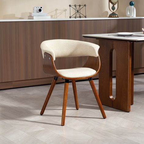 Chaise de salle à manger avec dossier incurvé et pieds en bois beige