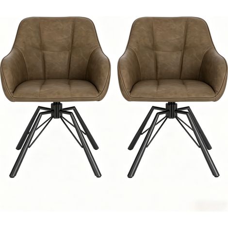 Silla de comedor giratoria 360° en polipiel marrón con reposabrazos, set de 2 (1/5)