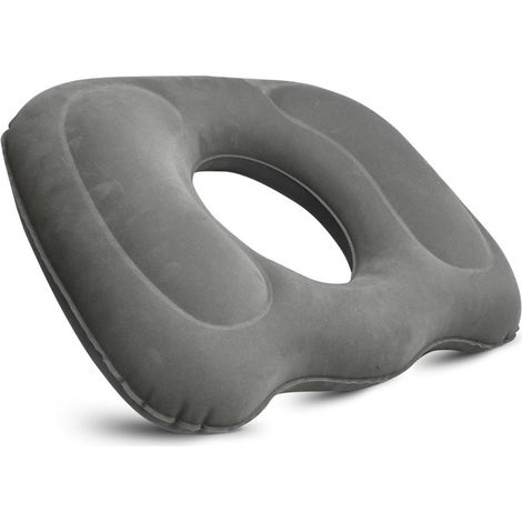 Cojín Ortopédico - Cojín Donut Hinchable - Para Coxis - 45,5 x 39 x 11 cm - Dureza Ajustable - Gris - Para Silla De Oficina Auto Y Silla De Ruedas - 1 Unidad (1/5)