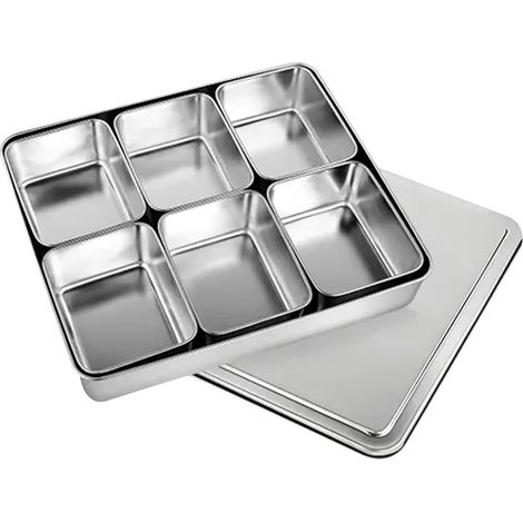 Contenitore per condimenti - Vassoio per condimenti in acciaio inox, con scomparti multipli  Contenitori per condimenti con coperchio, vassoi separati per zucchero, sesamo e spezie