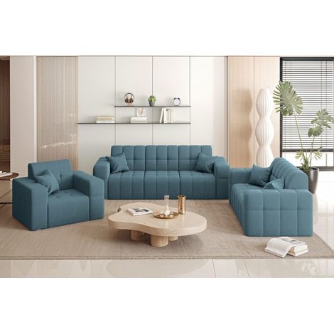 Couchgarnitur NIMES - Sofagarnitur 3-2-1 , breite Farbpalette, Stoff Portland Blau (1/5)