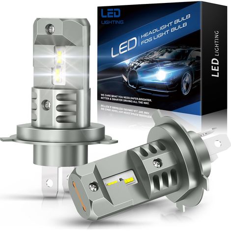 H4 LED Headlight Bulb for Car and Motorcycle, CSP 80W 16000LM 600% Brightness 6500K White, Replacement Halogen Bulb and Xenon Kit 1:1 Mini Led High + Low Beam (2 Bulbs) (1/5)