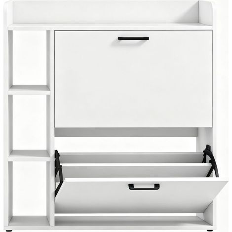 Meuble à chaussures rangement jusqu’à 15 paires 2 modules de rangement rabattables tiroirs et compartiments (1/5)