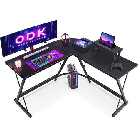 Bureau d’angle gaming 127 x 127 x 77,5 cm noir avec support écran bureau d’ordinateur ergonomique montage facile pour bureau à domicile