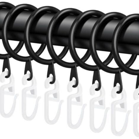 Set mit 40 Duschvorhangringen aus Metall mit Haken, vom Boden bis zur Decke, 30 mm Durchmesser (Schwarz)