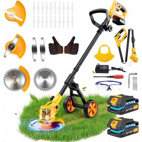 Debroussailleuse Electrique sans Fil 21V, Débroussailleuse Batterie avec 2 Batteries 2,0 Ah, Chargeur et Roues Amovibles, Coupe Bordure sans Fil avec Batterie pour Tondre Le Jardin et la Pelouse. (1/5)