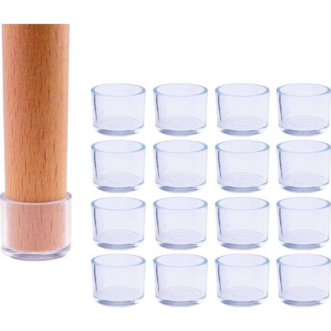 QAZQA Lot de 16 Protections de Sol pour Pieds de Chaise en PVC, Anti-Rayures, Rondes, Transparentes, 32 mm (1/5)