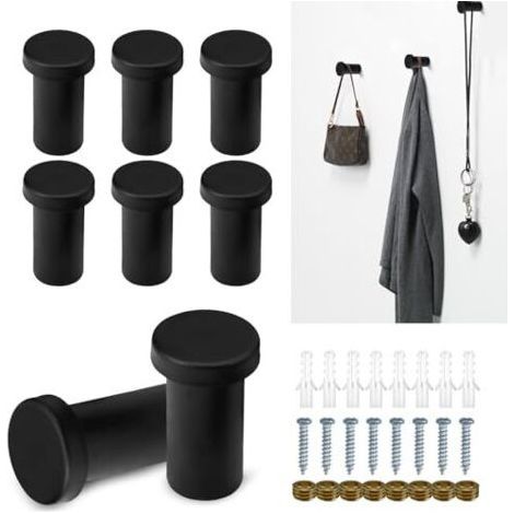 Crochets muraux à visser, lot de 8, patères, noires, crochets pour vêtements, acier inoxydable, 35 mm de diamètre, crochets porte-serviettes à percer, crochets ronds, noirs, à visser (1/5)