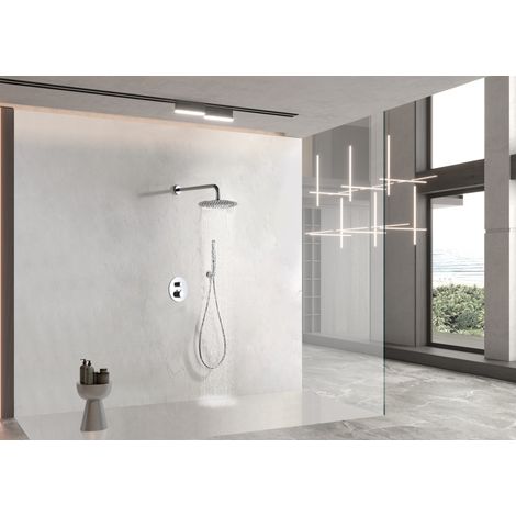 Ensemble de douche encastré avec thermostat  Modèle NAPLES  Couleur gris  Finition en chrome [ IMEX® ] (1/3)
