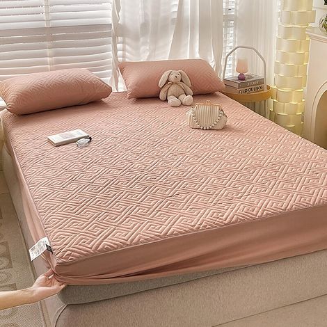 Matratzenbezug, 160 x 200 cm, effektiv mottensicher, 360° Rundumabdeckung, Polyester-Baumwoll-Mischgewebe, elastische Kanten, rosa. (1/5)
