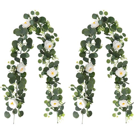 Décoration de plantes artificielles 2 pièces, rotin d'eucalyptus gypsophile de feuille d'argent simulée de 1.8 mètres avec des fleurs (1/5)