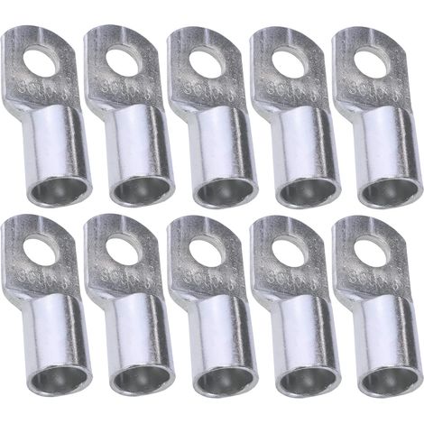 Lot de 10 Cosses Electriques à Oeillet Tubulaire - Oeil - Ø8mm - Non Isolées - pour Conducteur 50mm² - Connecteur de Fil Electrique - Serrage - Couleur Argent