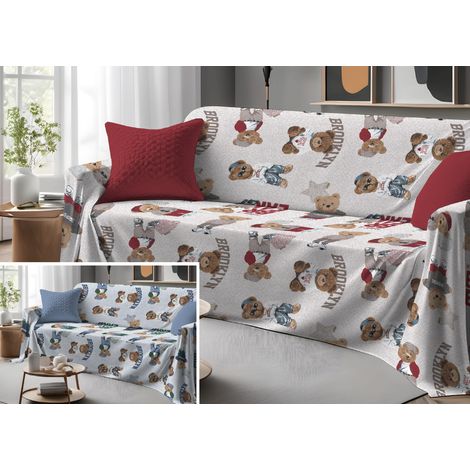 Telo Arredo Granfoulard Copritutto Salvadivano 100% Cotone Dis. Teddy, misuraSingolocoloreAzzurro