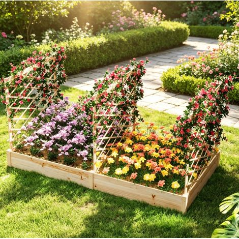 Jardinera elevada con 3 enrejados modulares 222 x 114 x 109 cm de madera FloraGrace (1/5)