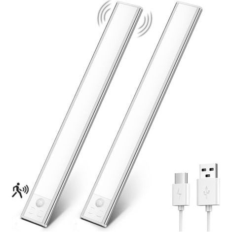 Lampe LED rechargeable pour dressing, éclairage intérieur, sans fil, à intensité variable, avec détecteur de mouvement, idéale pour les dressings, les escaliers et les cuisines (31 cm, 2 unités, 6000 (1/4)