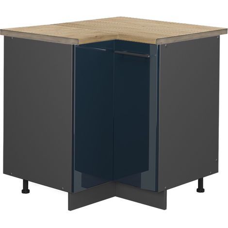 Armario de esquina Fame-Line, Azul oscuro alto brillo, 80.5 cm , ET Roble, Vicco (1/5)
