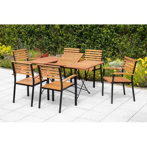 Schlossgarten Set 7tlg 6 Sessel Tisch 100(150)x90cm