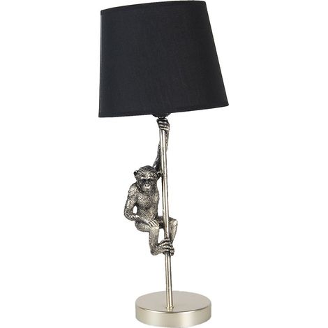 Lampe de table singe argenté avec abat-jour noir en plastique pour bureau Ø 20 x 49 cm - PANGIVO (1/5)
