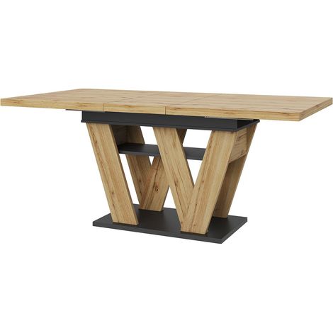 Table extensible 119-158 x 80 cm 119- mécanisme télescopique table de cuisine aspect bois pieds en w (1/5)