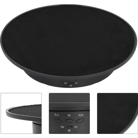 Plateau rotatif électrique 200 mm, 3 vitesses réglables, angle ajustable, support d'écran intelligent, alimentation USB, noir, velours, version anglaise (1/5)