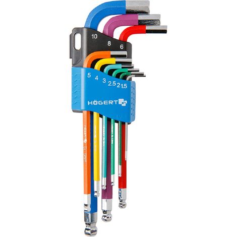 Högert HT1W806 Winkelschlüssel Set Innensechskant Farbkennzeichnung Kugelkopf (1/2)