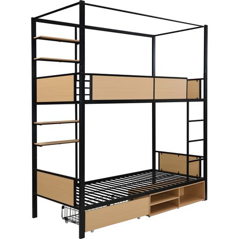 Letto a castello in metallo e MDF 90x200 cm nero e naturale HOMVRA (1/5)
