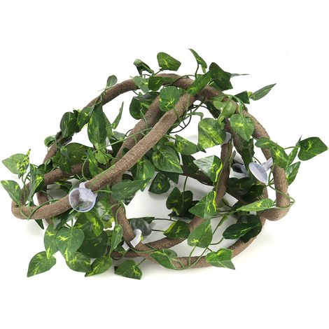 Branche d'escalade pour reptiles Jungle flexible 9,84 pieds en rotin 3 vignes (rotin + feuilles de Scindapsus) (1/5)