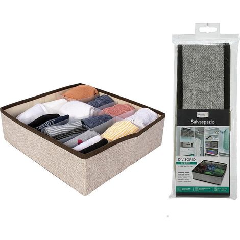 TrAdE Shop Traesio - Organizer Scatola Portaoggetti Divisorio Con 12 Scomparti In Tessuto Salvaspazio 30x30x10cm - (1/2)