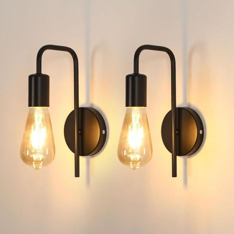Lot de 2 appliques murales rétro, style industriel, en fer forgé, idéales pour les chambres, les couloirs et les bars. Culot E27, indice de protection IP20, couleur noire, ampoule non incluse [Classe (1/5)