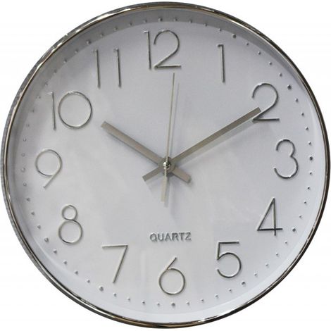 Horloge murale ronde 30 cm blanc et métal chromé - CLOCK (1/2)