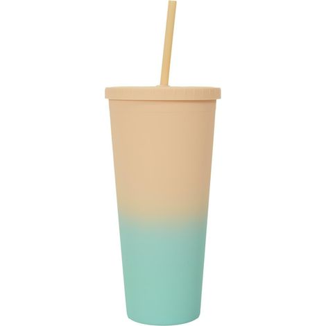 Gobelet à paille en PP tie-dye 700 ml jaune-turquoise (1/4)