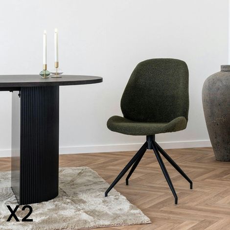 Chaise pivotante verte en tissu bouclette (lot de 2) BERLIN (1/5)