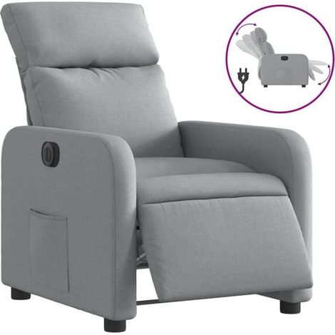 Chaise longue électrique réglable en tissu gris clair – Réclinable 120°, dossier et assise rembourrés, appui-tête amovible, fonction massage et chauffage (1/5)