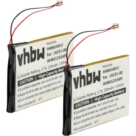 vhbw 2x Akku Ersatz für Jabra AHB412434PJ, 14192-00 für Wireless Headset Kopfhörer (230 mAh, 3,7 V, Li-Polymer)