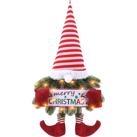 Couronne de Noël Couronne de Noel Porte Decoration avec Lumière Couronne De Porte du Père Noël Suspendues Décoration Noel Guirlande Sapin de Noël pour Cheminée Murale Fenêtre, 50x30CM (1/5)