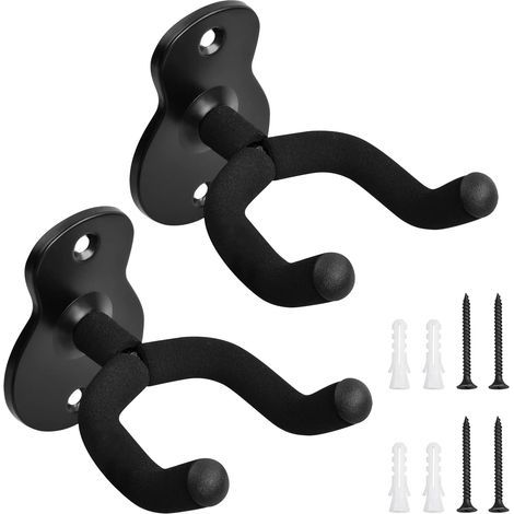 LAOA 2er-Pack Gitarren-Wandhalterung, Gitarrenhaken, Gitarrenständer mit Schutzschwamm, Schwarz, Wandhalterung für Gitarren, Akustikgitarre, E-Gitarre, Bass, Banjo (1/5)