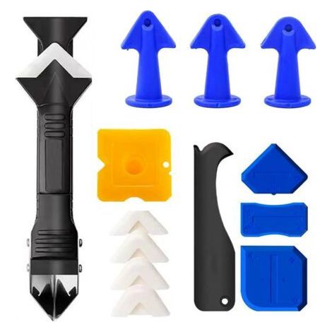 3 en 1 Silicone Grattage à joint Kit d'outils de calfeutrage en silicone pour enlever le calfeutrage Buse d'étalement Applicateur de mastic et outils de finition (1/5)