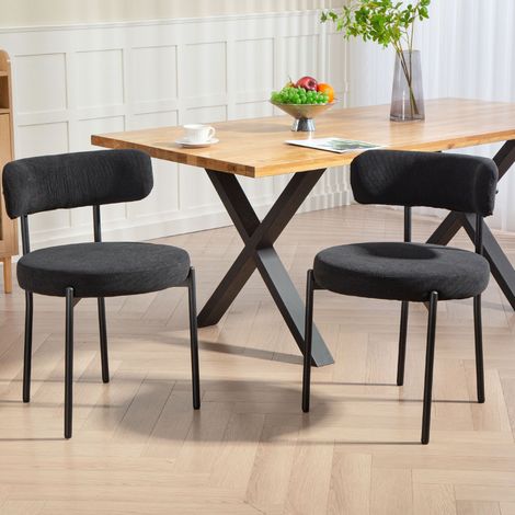Ensemble de 4 chaises de salle à manger modernes noires, revêtement en velours côtelé, pieds en acier, pour cuisine et salon (1/5)