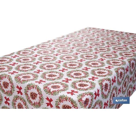 Rollo de mantel resinado antimanchas 75% algodón, 1,40 m x 15 m, fácil limpieza (1/4)