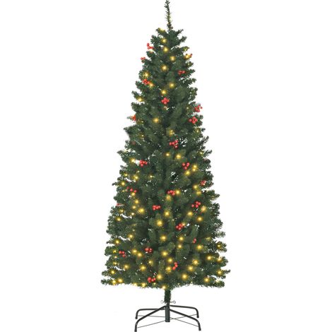 HOMCOM 5FT/6FT/7FT Prelit Pencil Christmas Tree w/ LED Light, Berry, Xmas Decoration 6FT (1/5)