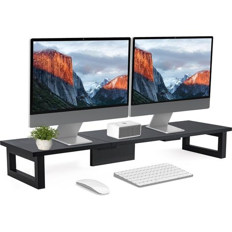 JF HOME BLISS Dual Monitor Stand, 91x26cm Desks Shelf, Double Monitor Riser for Laptop PC Computer Screen Monitor Stand Desktop Organiser for Working (Black) (1/5)