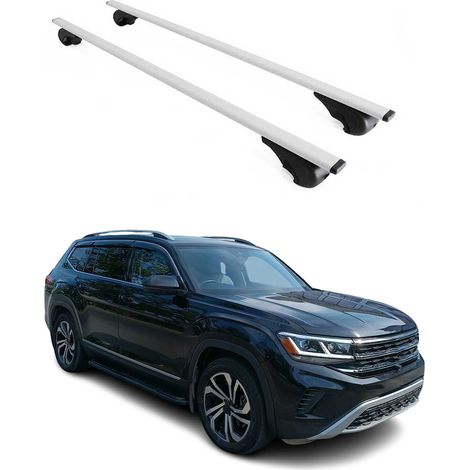 OMAC Barres de toit pour VW Atlas 2018-2026 – TÜV / DIN 75302:2019 – Antivol inclus – Charge max 75 kg – 2 barres Argent (1/4)