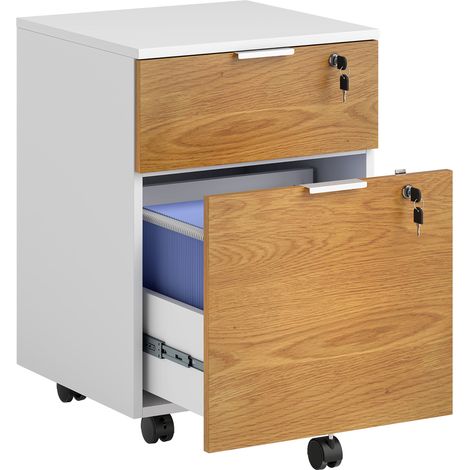 Meuble de rangement de bureau 2 tiroirs avec 2 barres pour dossiers suspendus, verrouillable, clés incluses, 42x40x60 cm (1/5)