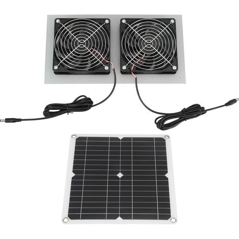 Ventilateur solaire 15 W, kit double ventilateur solaire efficace pour poulailler, serre, abri de jardin, niche pour animaux, fenêtre (1/5)