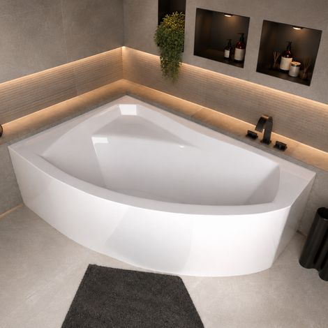 ECOLAM Baignoire d'angle Rima 130x85 cm gauche  + tablier  pieds siphon + silicone  set complet (1/5)